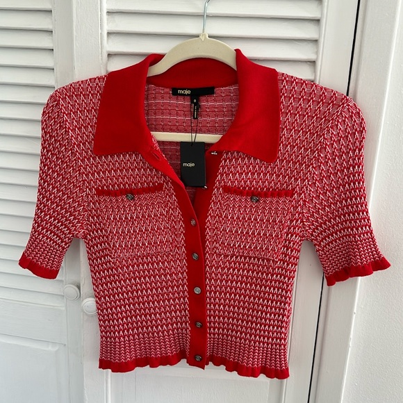 Maje Tops Maje Manamaille Herringbone Cardigan Poshmark